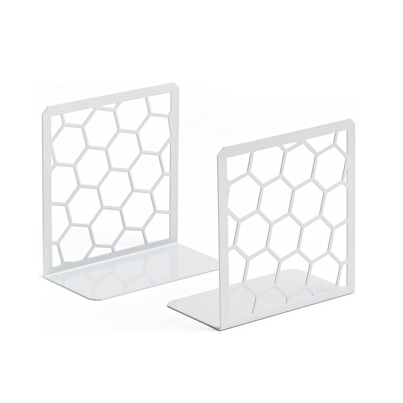 GEOMOD Geometric Honeycomb Gray Metal Bookends Decorative - Tall Sturdy Book Ends for Shelves - Modern Heavy Duty Bookend Stopper - Office or Home Book Shelf Book Holder - 6x3.25x6.25 Inches - 1 Pair - Image 1